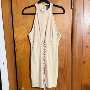 Forever 21 Cream Halter Lace-Up Bodycon Dress